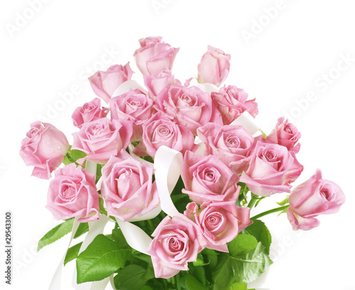 Beautiful Bouquet of Roses over White