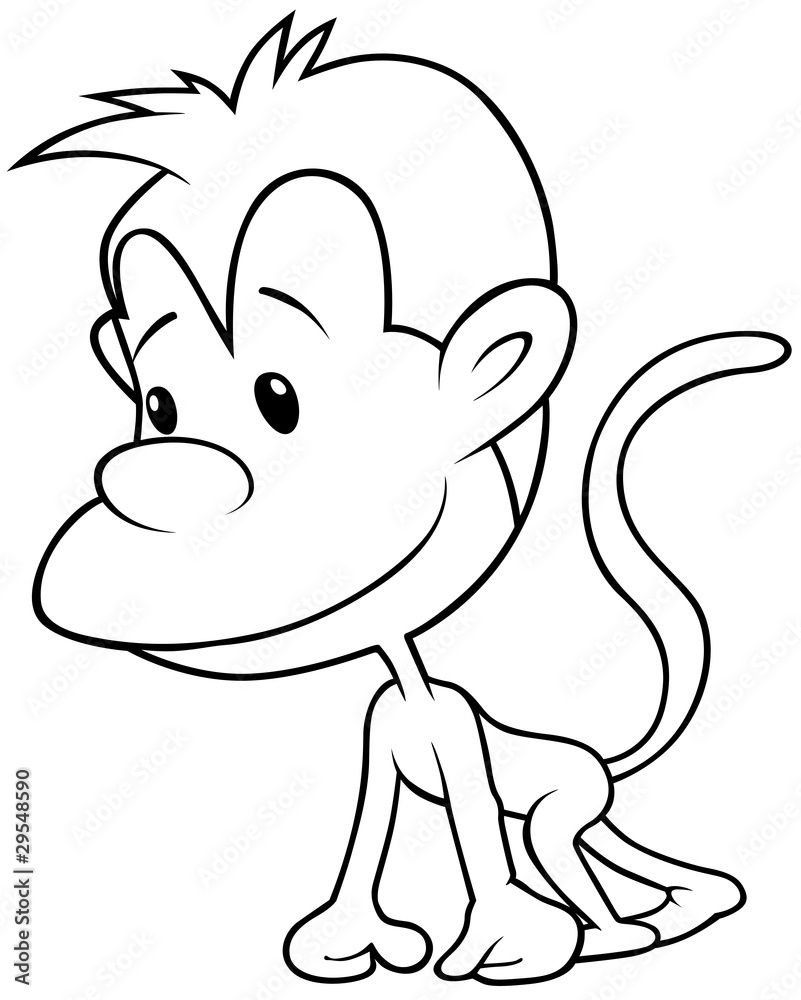 Puppy Monkey - Black and White Cartoon illustration Puppy Monkey - Black and White Cartoon illustration