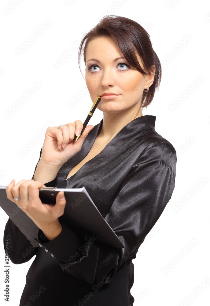 Portrait of a young female entrepreneur thinking while Portrait of a young female entrepreneur thinking while
