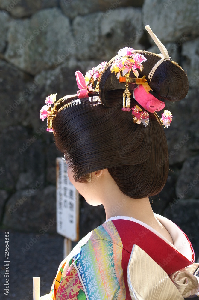 女性 日本女性 着物 日本髪 後ろ姿 Stock Photo Adobe Stock