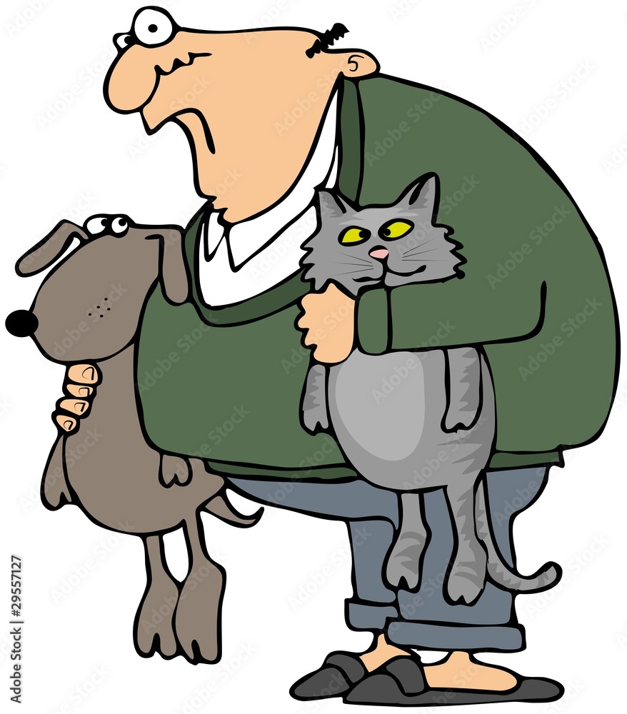 Man Holding His Pets Man Holding His Pets