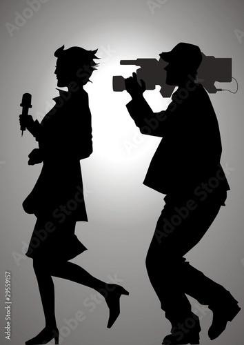 Silhouette illustration of a reporter and a cameraman