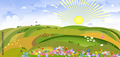 landscape with houses and sheep
