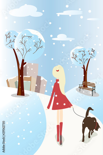 Girl walking her dog