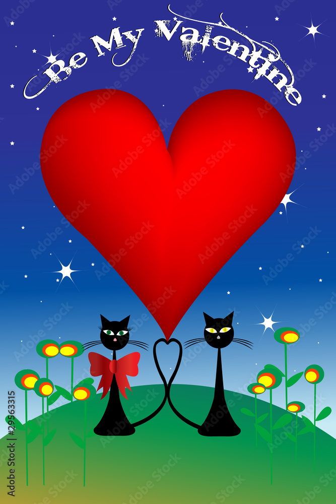Valentine's Day illustration with cats Valentine's Day illustration with cats
