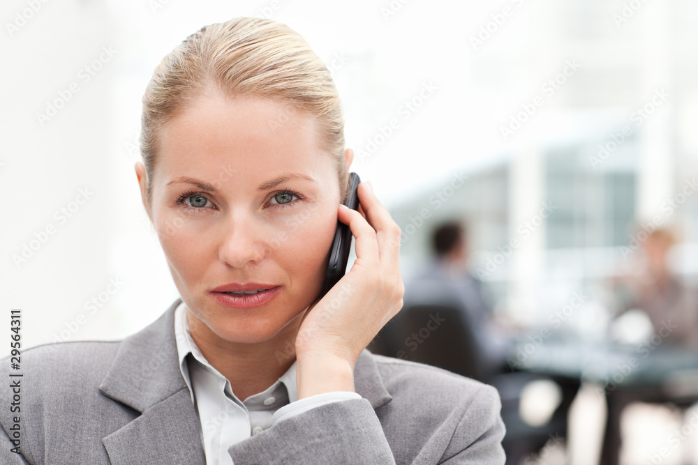 Lovely woman phoning in her office Lovely woman phoning in her office