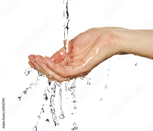 woman palm and fresh water isolated