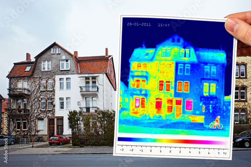 thermal imaging of a half isolated apartment building photo