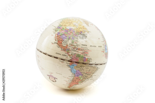 globe with the image of north and south americas