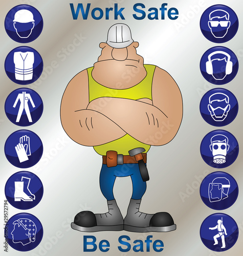Construction worker and safety icons