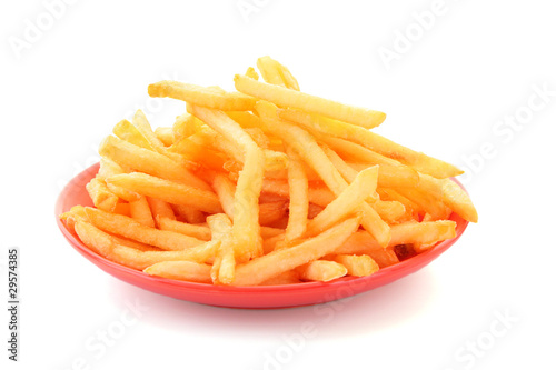 fried potatoes on the plate  on white background