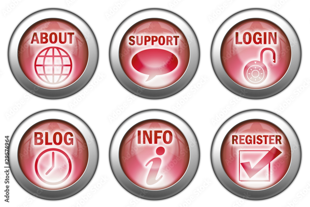 Set of 6 Red Website Buttons