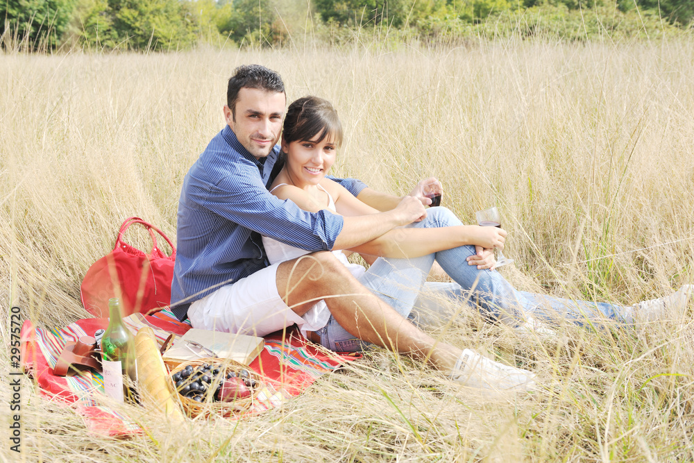 happy couple enjoying countryside picnic in long grass happy couple enjoying countryside picnic in long grass