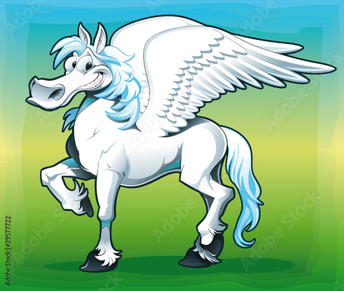 Pegasus. Funny cartoon and vector isolated character
