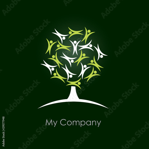Logo tree children, green background # Vector