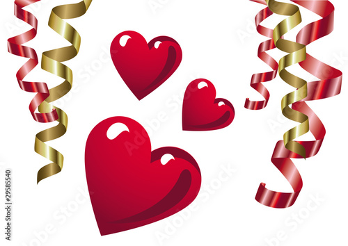 coeurs et rubans cadeaux rouges et dorés - vecteur