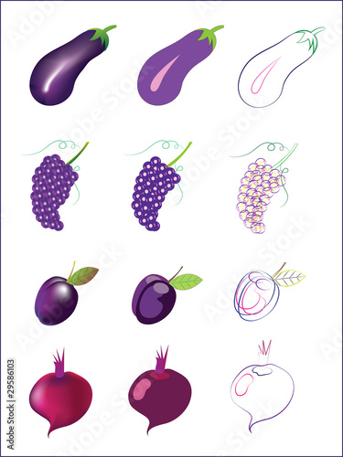 Violet fruit and vegetables.
