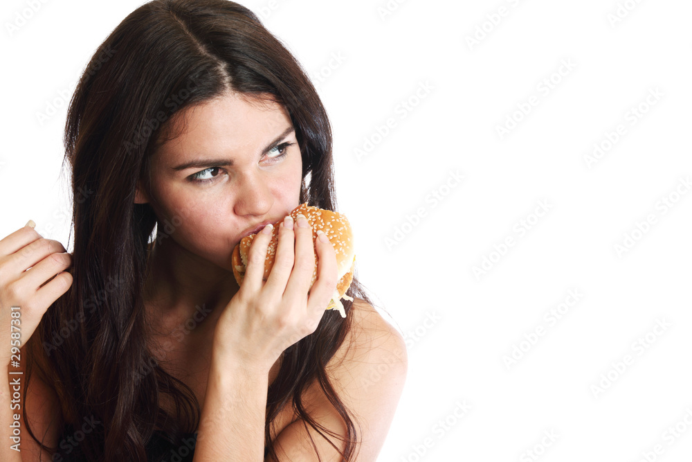 woman eat burger