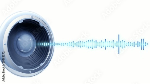 Animation speaker onde audio fond blanc photo