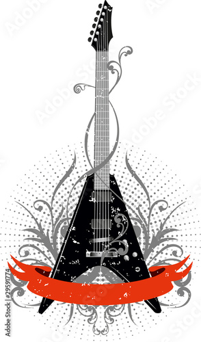Vector image guitar with pattern and red ribbon #29591774