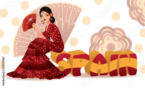 Spanish banner with traditional flamenco girl. vector