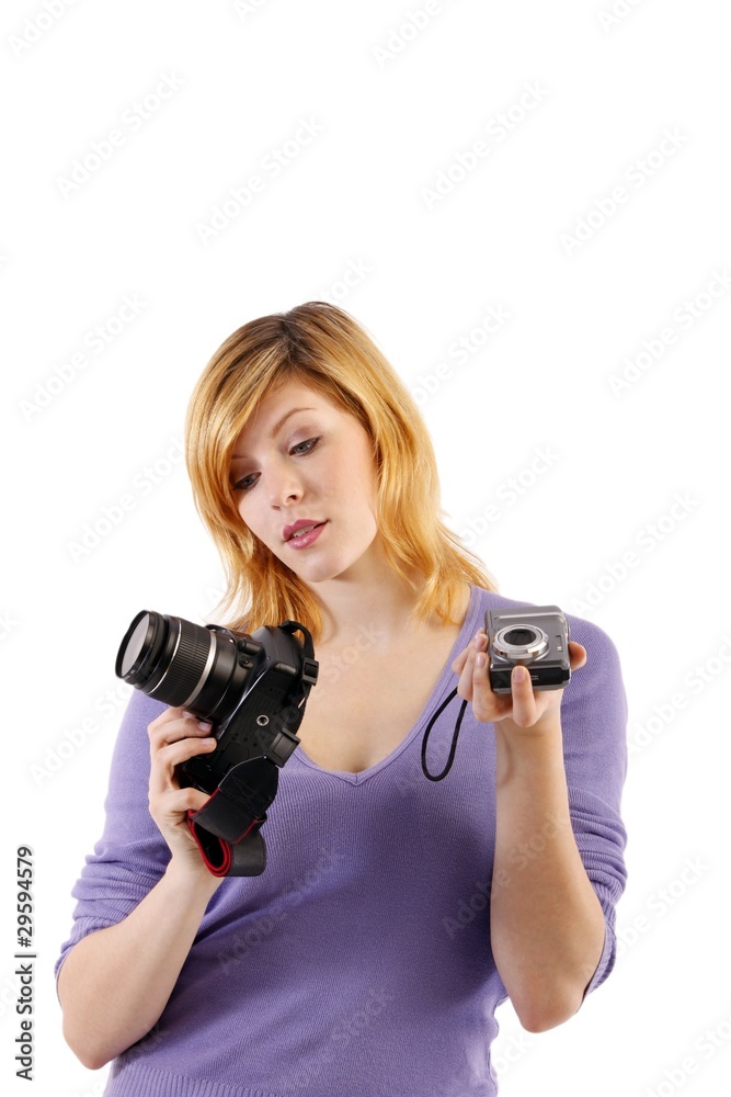 single-lens reflex camera or compact camera? (white background) single-lens reflex camera or compact camera? (white background)