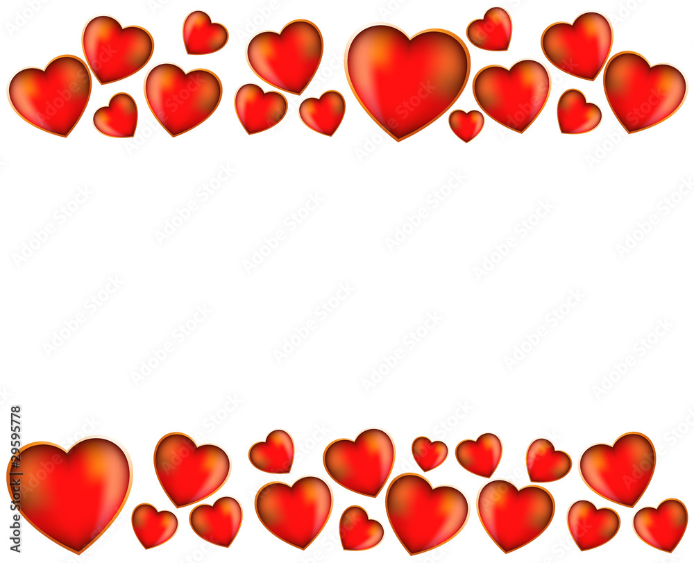 Red hearts on a white background