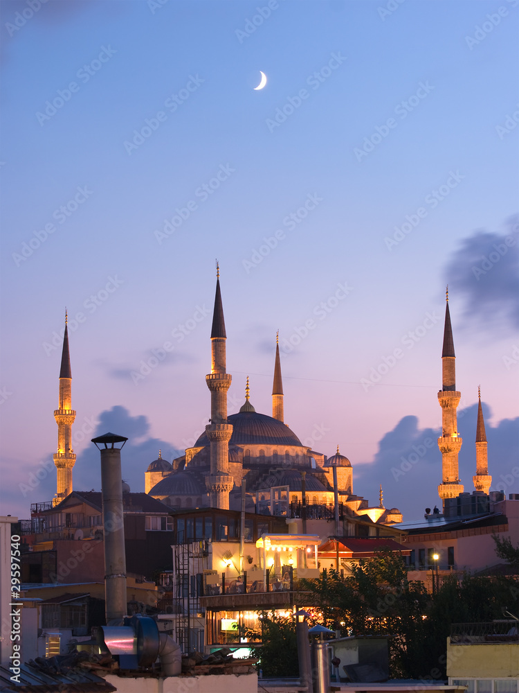 Obraz premium Aya Sofya Mosque And Arabian Moon