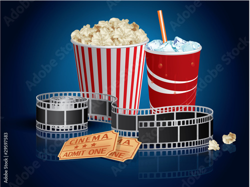 Popcorn, drink and filmstrip