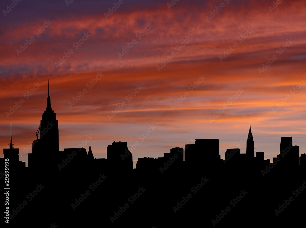 Midtown Manhattan Skyline at sunset illustration
