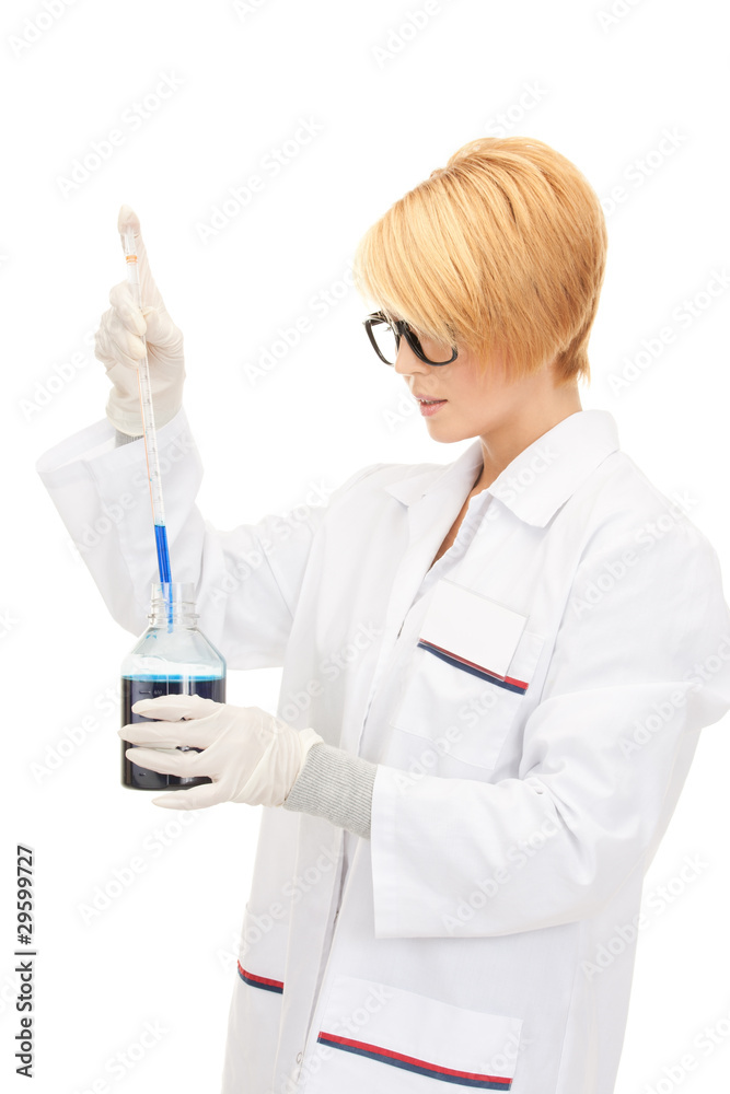 lab worker holding up test tube
