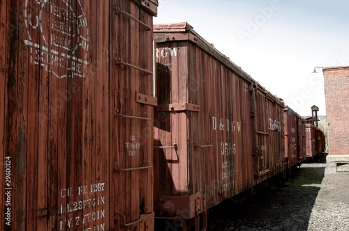 фотографія Narrow gauge, steam rail, wooden boxcars