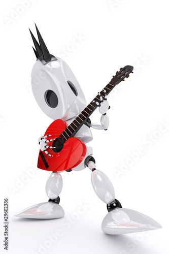 robot rock star playing a heart shaped guitar