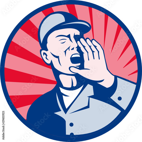 worker shouting hands on mouth