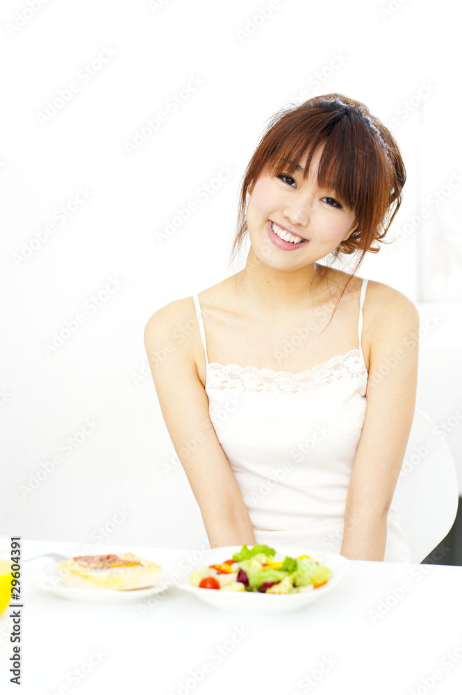 a portrait of beautiful asian woman eating a breakfast a portrait of beautiful asian woman eating a breakfast