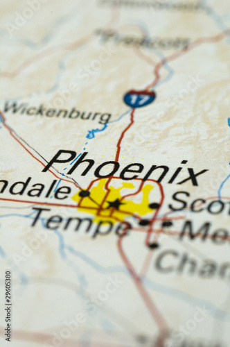 Close up of Map of Phoenix