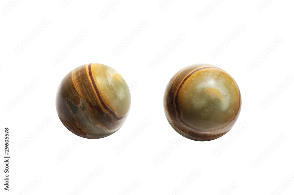 Obraz premium Two beaming onyx balls isolated over white background