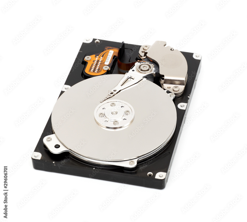 Opened computer harddisk isolated on white background Opened computer harddisk isolated on white background