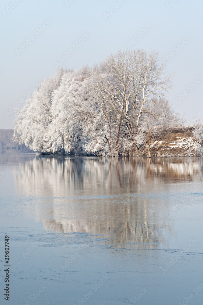 Winter river reflection
