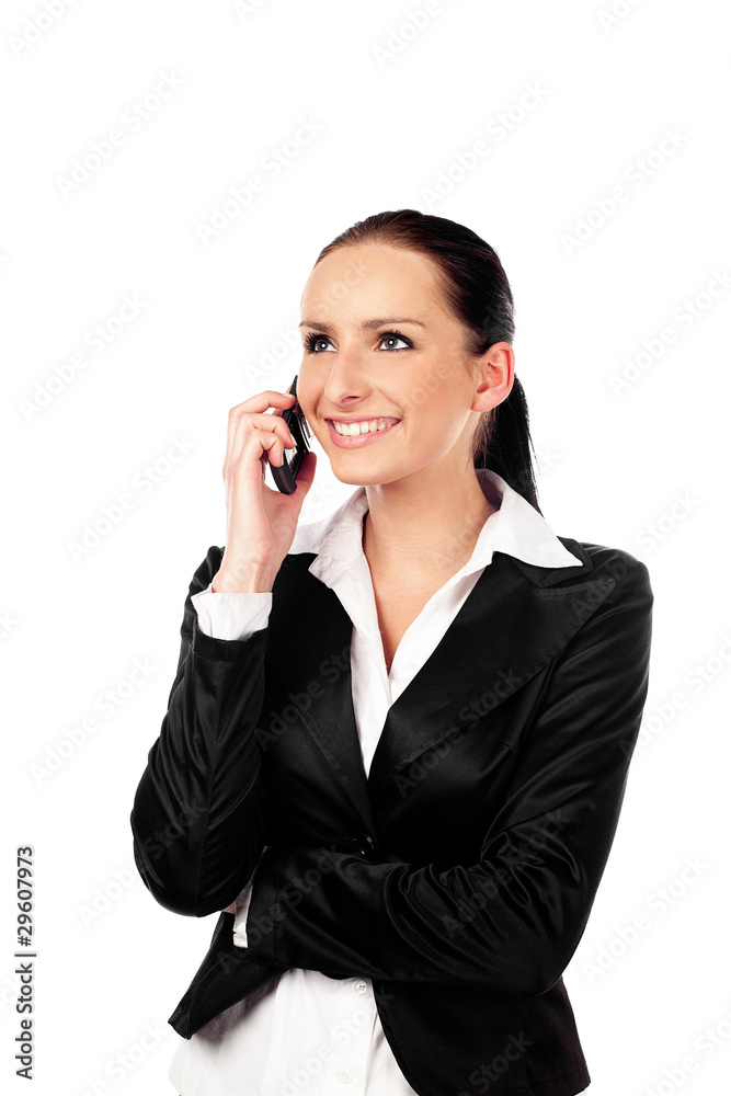 Happy businesswoman talking on the phone. Isolated Happy businesswoman talking on the phone. Isolated