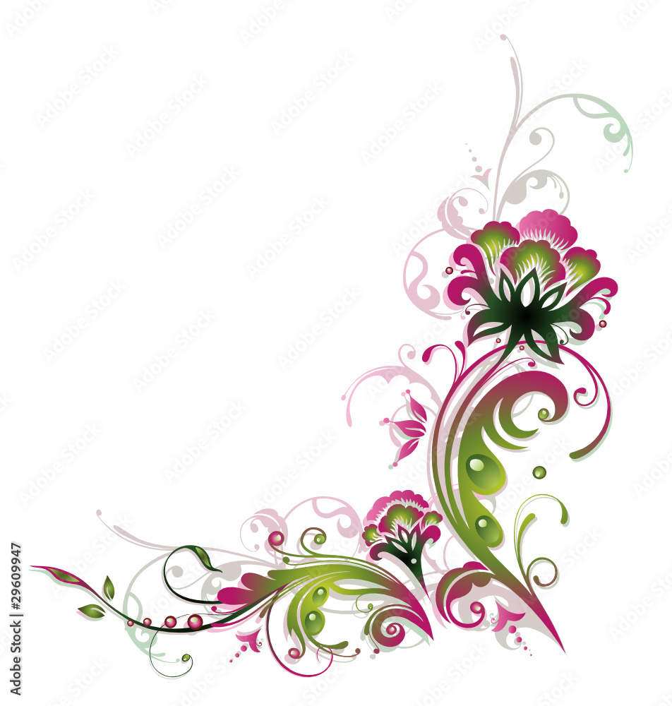Ranke, flora, filigran, Blumen, Blüten, pink, grün Ranke, flora, filigran, Blumen, Blüten, pink, grün
