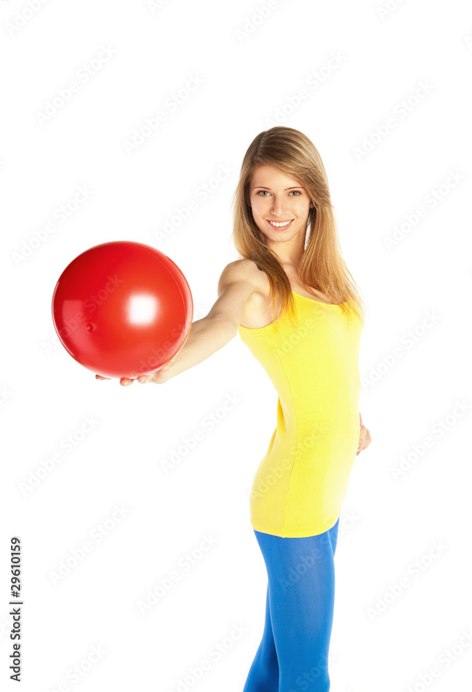 Pretty blond girl with red ball Pretty blond girl with red ball