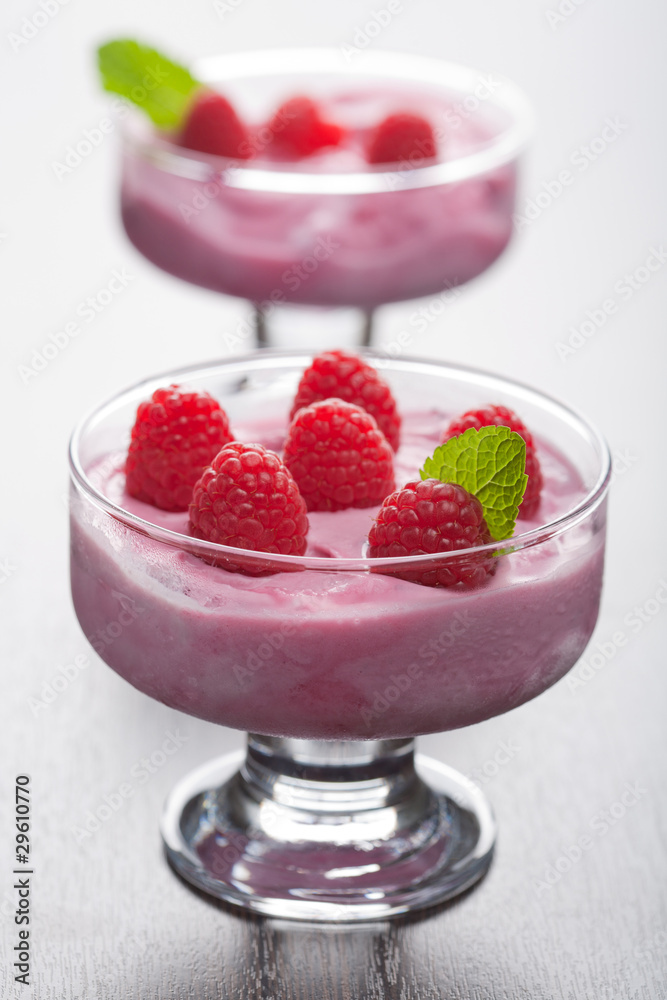 dessert with fresh raspberries