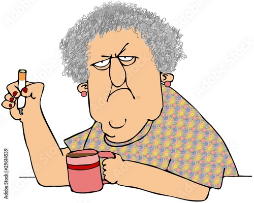 Old Woman With Coffee And Cigarette