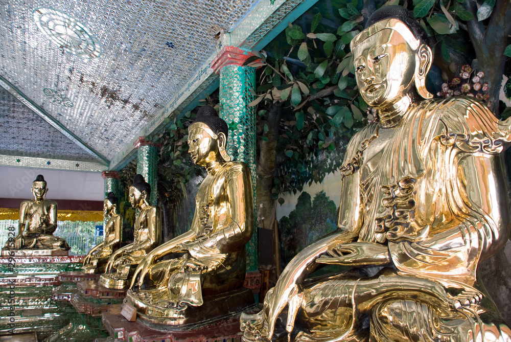 Golden Buddha statues in Shwedagon Pagoda,Yangon
