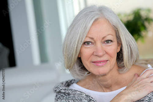 Closeup of senior woman relaxing at home