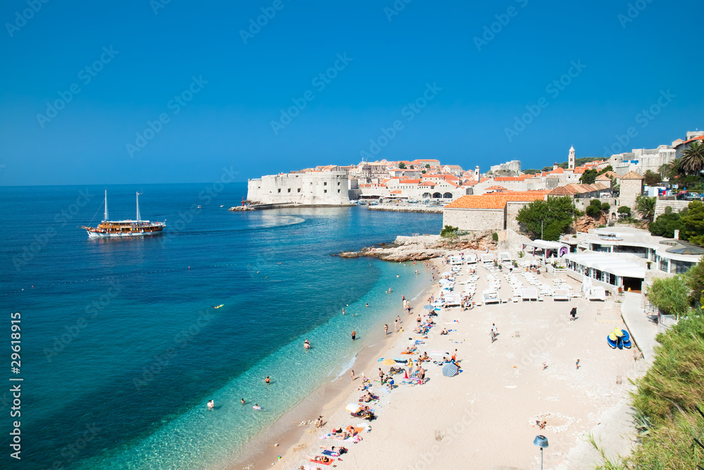 Panoramic view on the beautiful beach in Dubrovnik