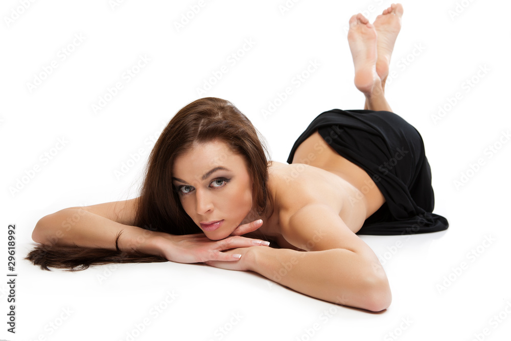 Beautiful young woman is covered with black cloth. Beautiful young woman is covered with black cloth.