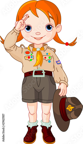 Boy scout girl doing a hand sign