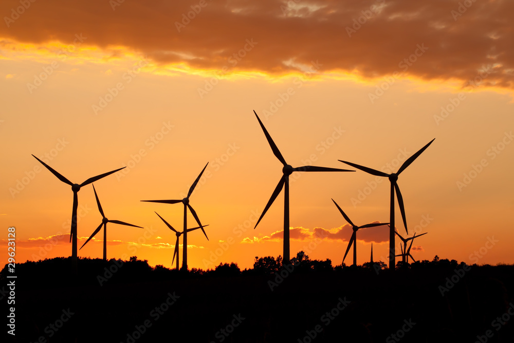 Silhouette of wind power station Silhouette of wind power station